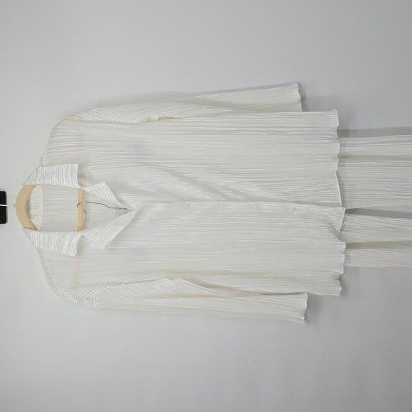 Shirt Pleated Two Piece Set Loose High Waist Wide Leg Pants Suit Casual … - Picture 4 of 14